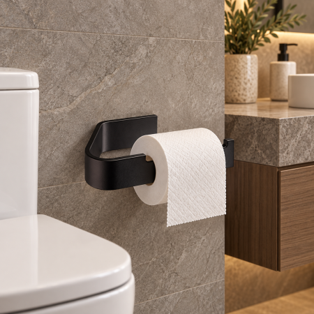 SET PORT PROSOP / SUPORT HARTIE - Suport hârtie igienică autoadeziv fără găurire – Negru mat