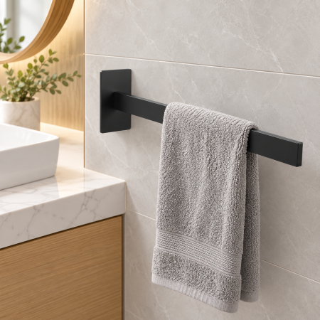 SET PORT PROSOP / SUPORT HARTIE - Suport prosop autoadeziv 37 cm oțel inoxidabil negru mat