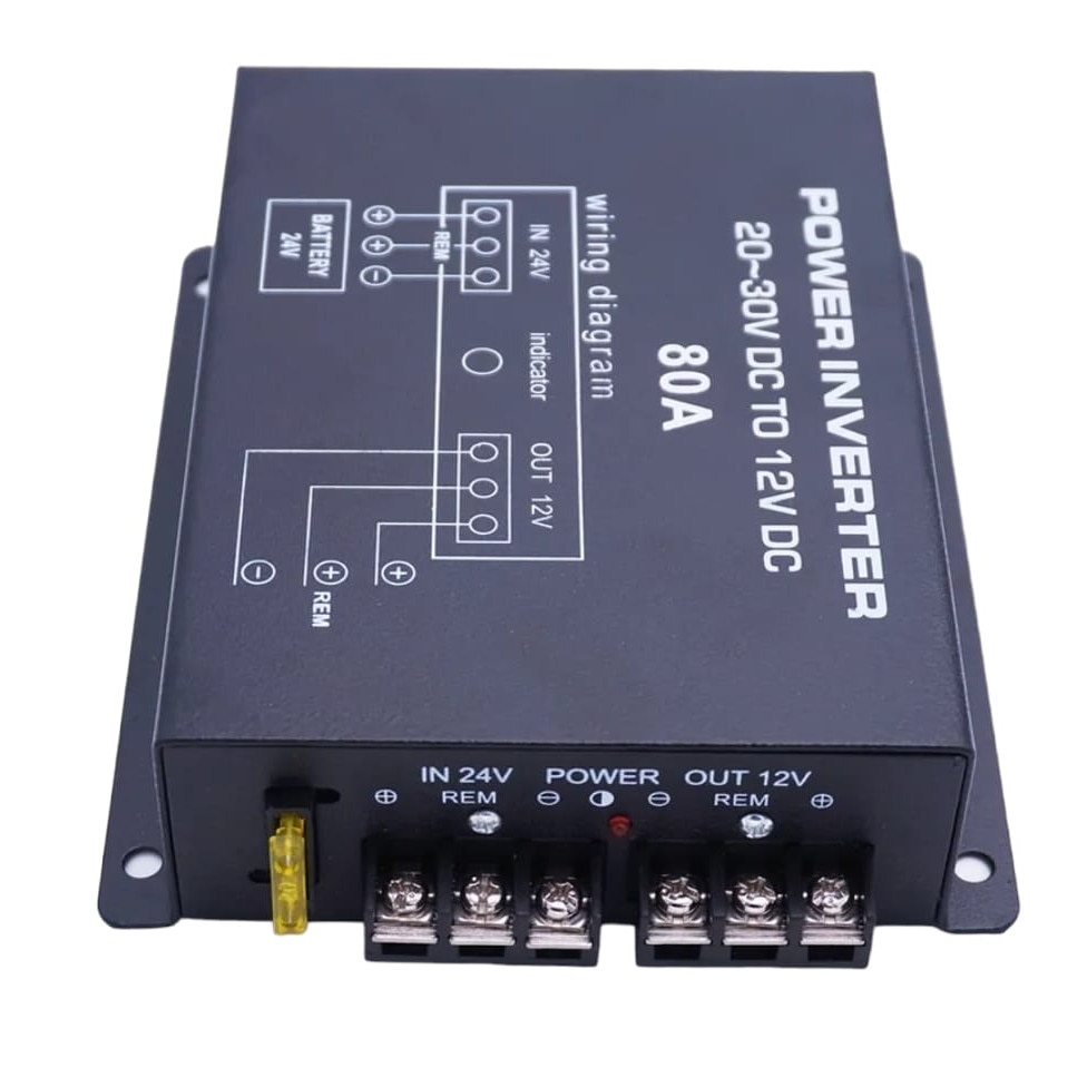 Convertor 24V in 12V 80A cu 2 Ventilatoare,  Pentru Camioane, Auto, Tir, Utilaje, Protectie Suprasarcina, Rezistent la Apa si Socuri, Putere Continua 700W, Instalare Usoara, Performanta Ridicata, Tens [1]