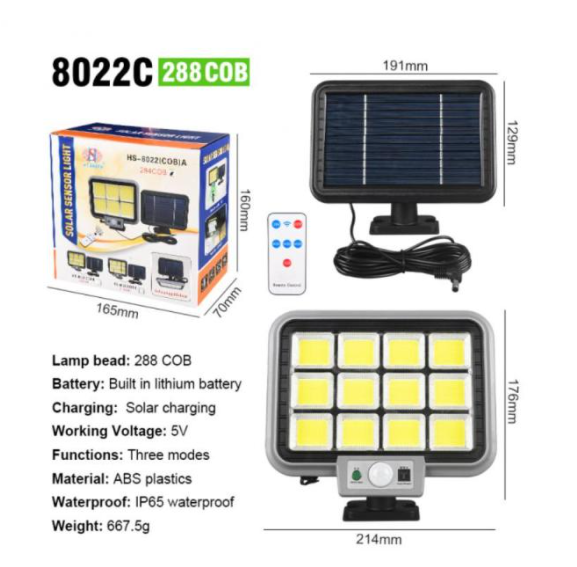 Set 2x Proiector solar 288LED, 50W, senzor de miscare, telecomanda, 3 moduri de iluminare [7]