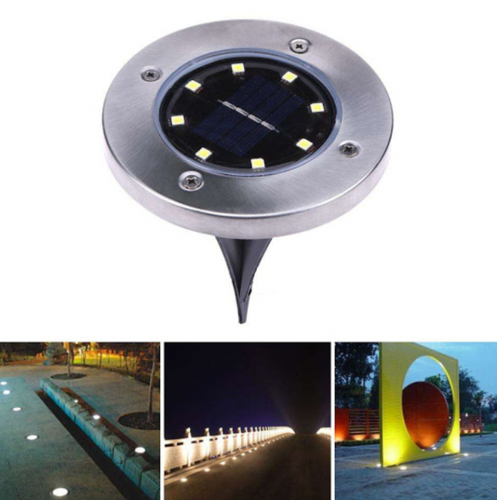Set 4 lampi solare cu lumina calda, senzor de lumina si 8 leduri cu fixare in sol [4]
