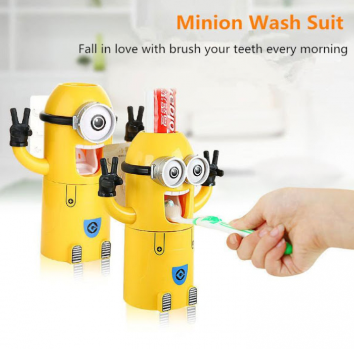 Dozator pasta de dinti cu suport pentru 2 periute, model Minions [2]