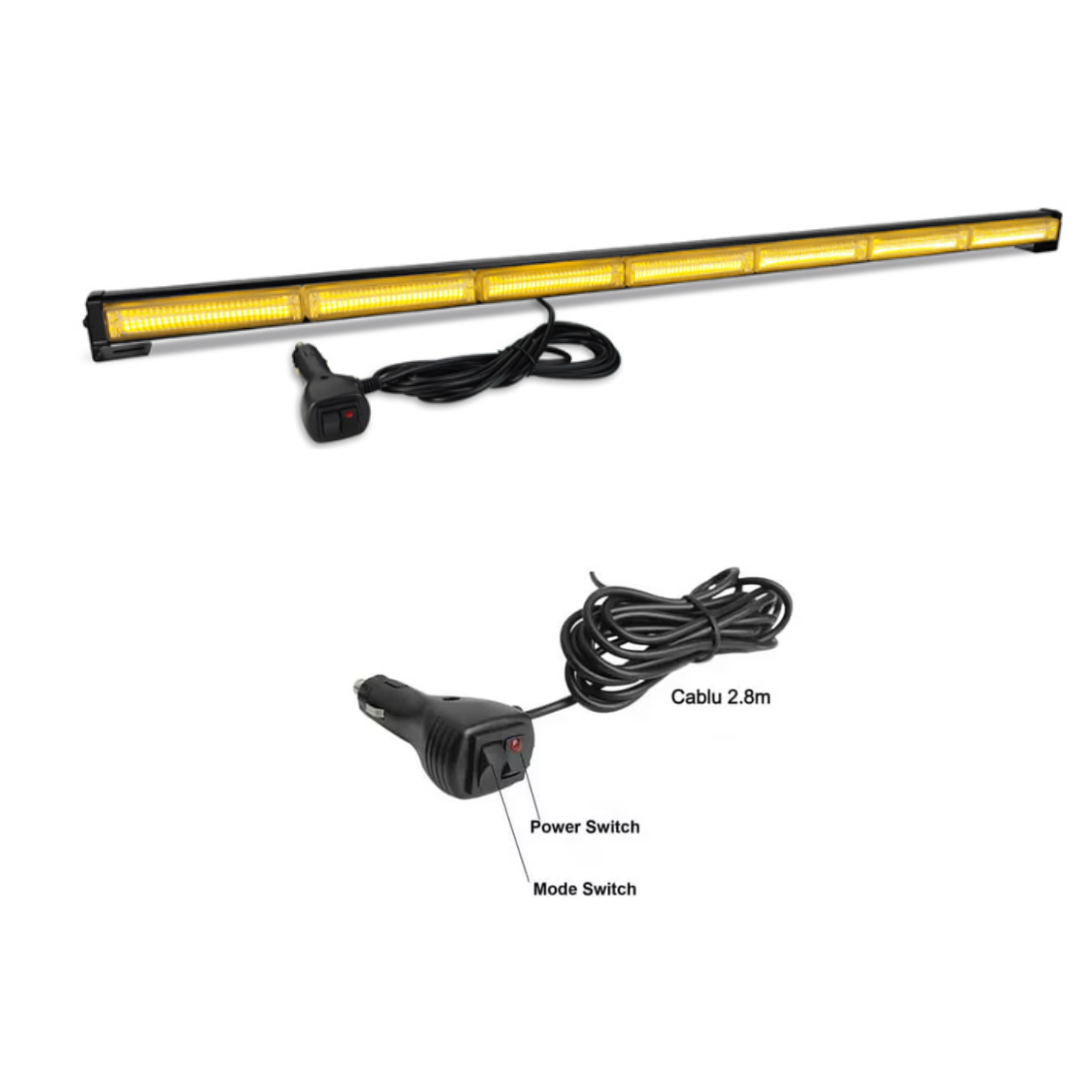 Bară Girofar LED BZRSH 104 cm, 7 Module COB, Galben, 12-24V – Acoperire Maximă pentru Camioane și TIR-uri [4]