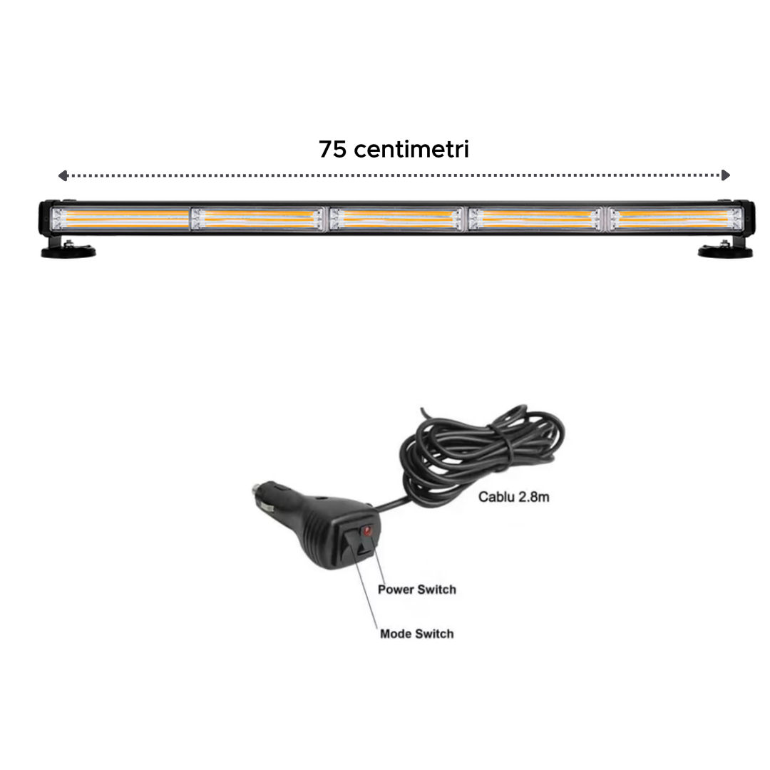 Bară Girofar LED BZRSH 75 cm, 5 Module COB, 12-24V – Avertizare Puternică pentru Auto și Utilaje [5]