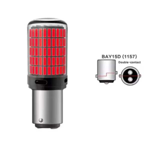 Bec auto led BAY15D 1157/P21/5W, 144LED SMD, lumina rosie, 2 faze, pozitie si stop pe frana, BZRSH [3]