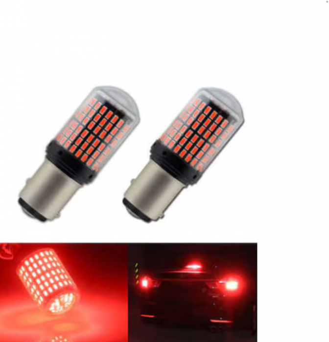 Bec auto led BAY15D 1157/P21/5W, 144LED SMD, lumina rosie, 2 faze, pozitie si stop pe frana, BZRSH [4]