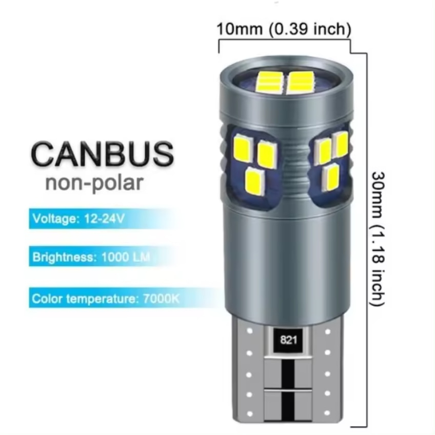 Bec LED T10 W5W BZRSH, 18 LED SMD, 12V, 2 bucati, pentru pozitie, plafoniera, portbagaj, semnalizare, lumini oglinda, lumini ambientale, lumina alba 6000k, canbus [5]