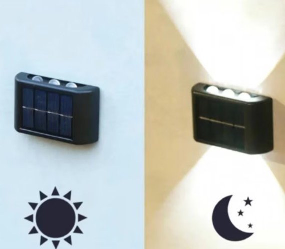 BZRSH Set 4 Lămpi Solare de Perete, 6 LED, iluminare Sus-Jos, Alb Cald, IP65, Autonomie 8h [3]