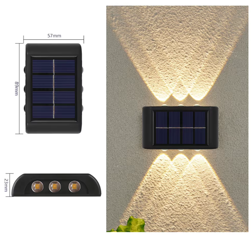 BZRSH Set 4 Lămpi Solare de Perete, 6 LED, iluminare Sus-Jos, Alb Cald, IP65, Autonomie 8h [6]