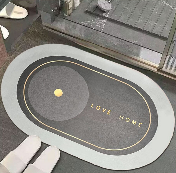 Covoras de Baie Antiderapant, Model Love Home, Substrat absorbant, Uscare rapida, Oval, 80 x 47 cm, Gri [3]