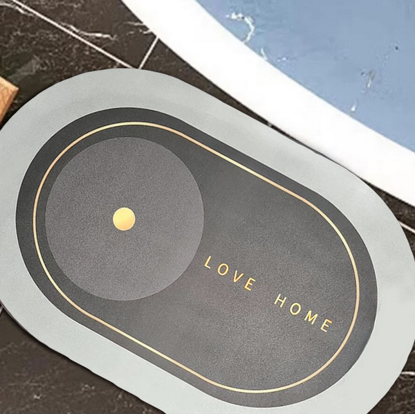 Covoras de Baie Antiderapant, Model Love Home, Substrat absorbant, Uscare rapida, Oval, 80 x 47 cm, Gri [2]