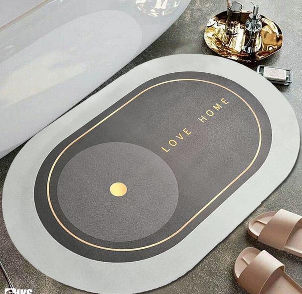 Covoras de Baie Antiderapant, Model Love Home, Substrat absorbant, Uscare rapida, Oval, 80 x 47 cm, Gri [4]