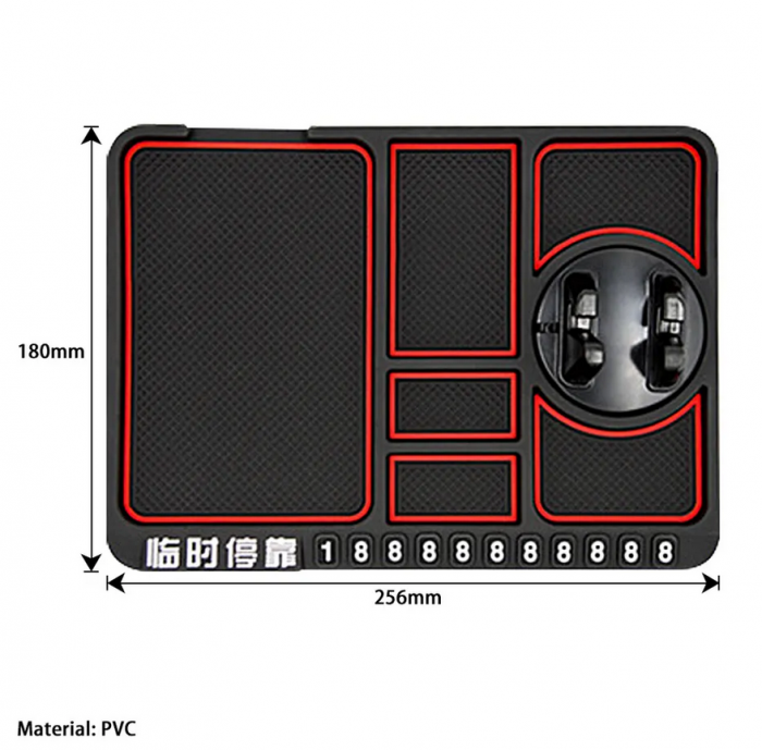 Covoras multifunctional pentru bord, anti-alunecare, suport telefon,  Afisare numar telefon, Negru [5]