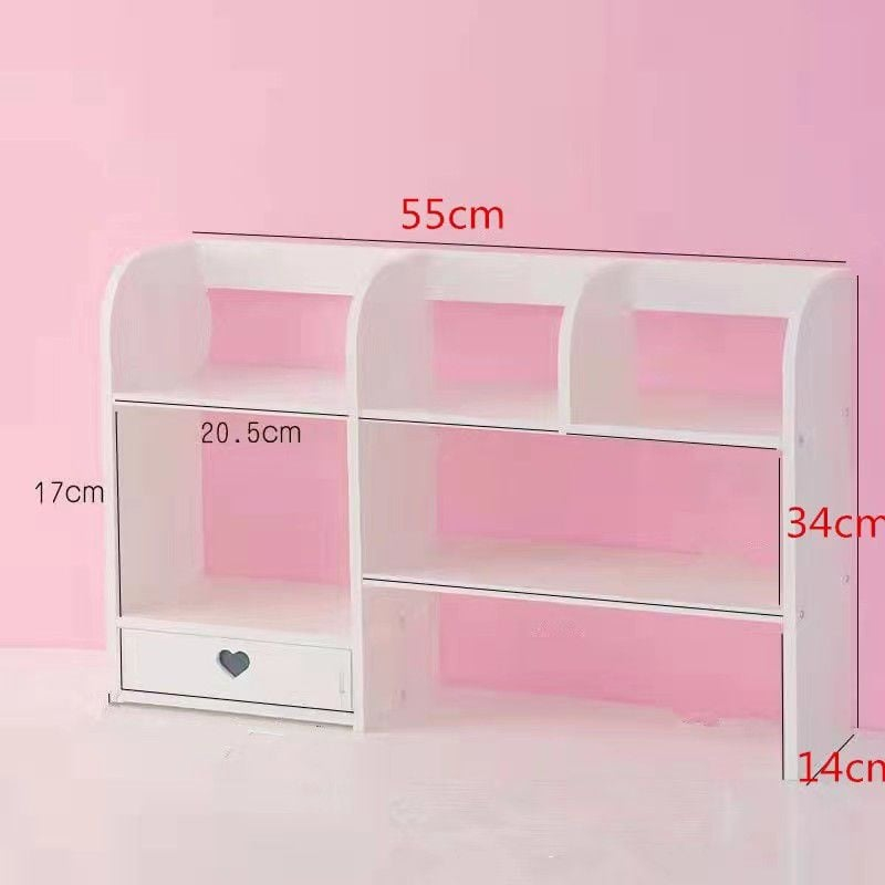 Etajera pentru Birou copii, cu 6 Compartimente si un Sertar, PVC, 55x14x34cm, Alb [6]