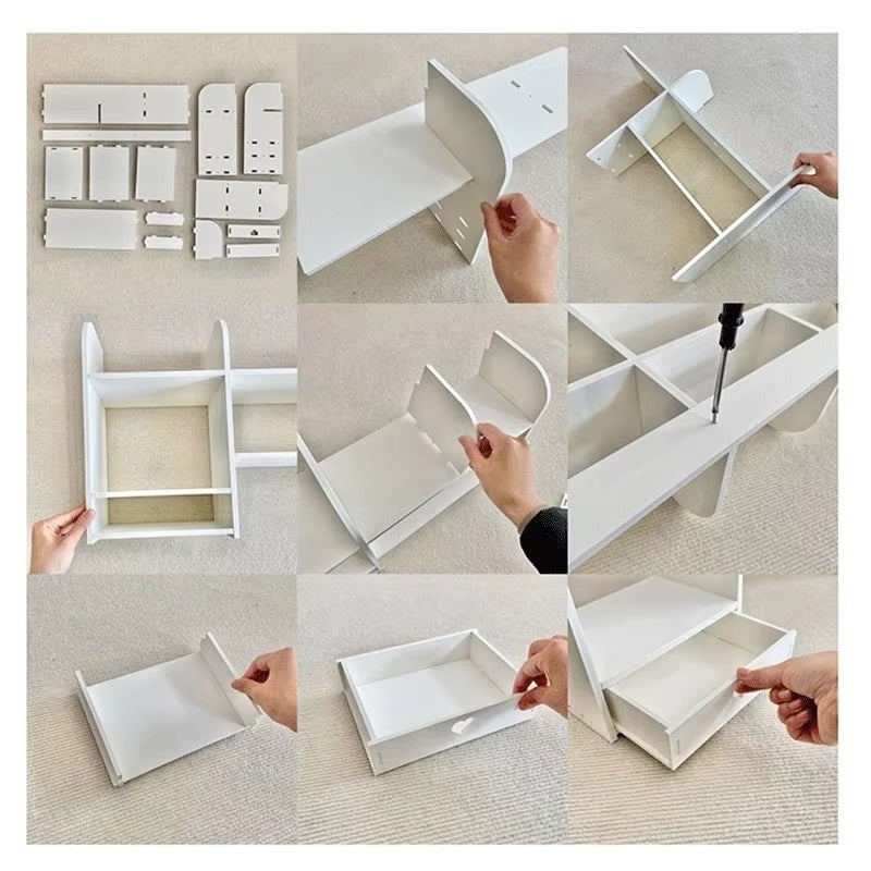 Etajera pentru Birou copii, cu 6 Compartimente si un Sertar, PVC, 55x14x34cm, Alb [5]