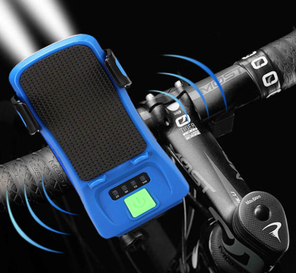 Far bicicleta cu suport telefon, claxon 130dB, Power bank 3000mAh, 3 moduri de luminare, 2 x T6 LED, rezistent la apa, Albastru [3]
