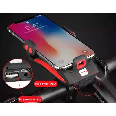 Far de Bicicleta cu 3 LED, Claxon si Suport de Telefon, Incarcare USB [4]