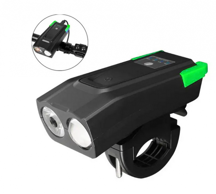 Far LED pentru bicicleta sau trotineta, 10W,  claxon, incarcare USB, bk-1718 [3]