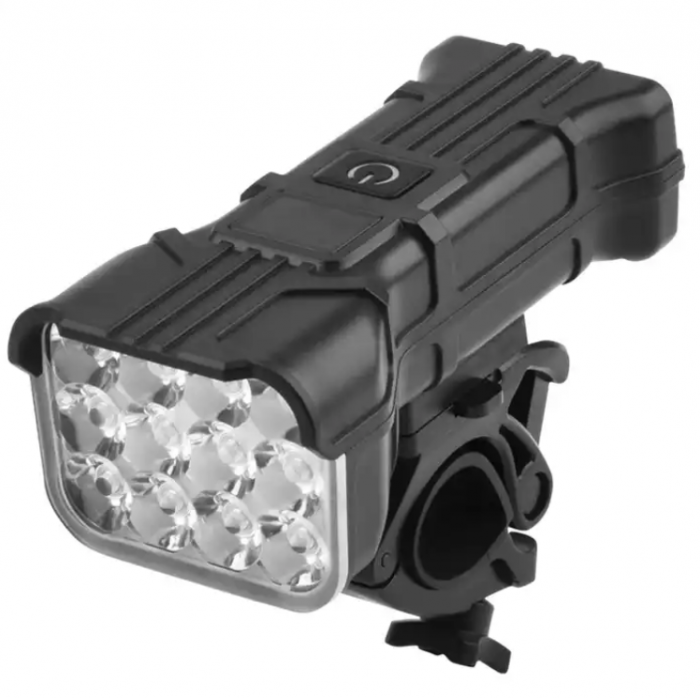 Far LED pentru bicicleta, trotineta, 12 leduri, claxon, 120 decibeli, 5 moduri de iluminare, afisaj baterie [2]