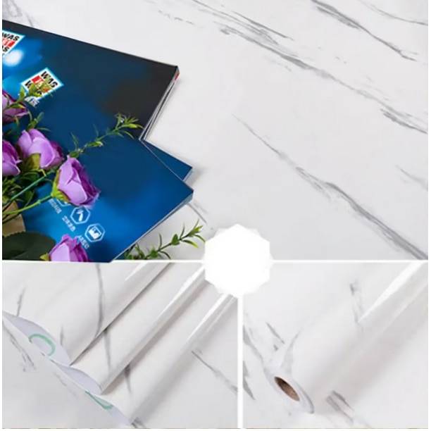 Folie Autoadezivă Marmură Albă 60x300 cm – Design Elegant pentru Bucătărie și Mobilier [4]
