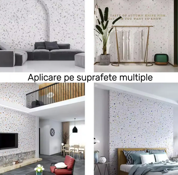 Folie Autocolanta TopBazar pentru Bucatarie, Tip Sticker Autoadeziv, pentru Blat, Mobila, Perete, diverse suprafete, Alb multicolor, 60 x 500 cm, lavabila, foarte rezistenta, usor de curatat [6]