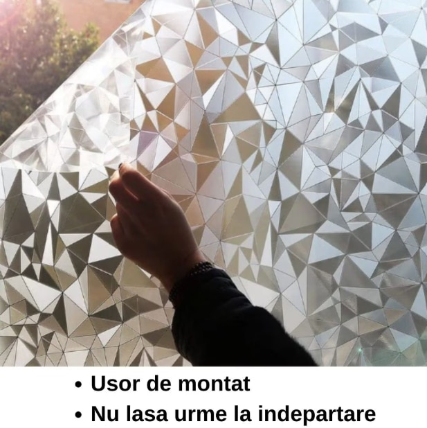 Folie decorativa vitrostatica pentru geam, 45 x 300 cm, Anti-UV, protectie vizuala si intimitate, TopBazar, model triunghi [3]