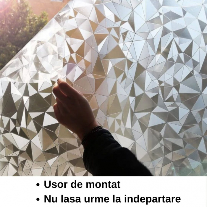 Folie mata pentru geam, tip sablare, protectie vizuala, model triunghi, 45 cm * 300 cm [2]