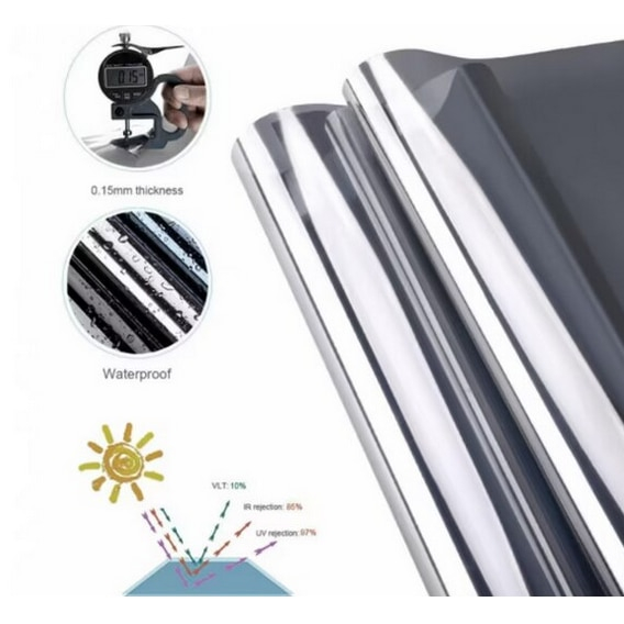 Folie Reflexiva protectie Geamuri termopan, montare pe interior cu Efect de Oglinda si Protectie Solara UV, Argintie, 45 x 300 cm, TopBazar [5]