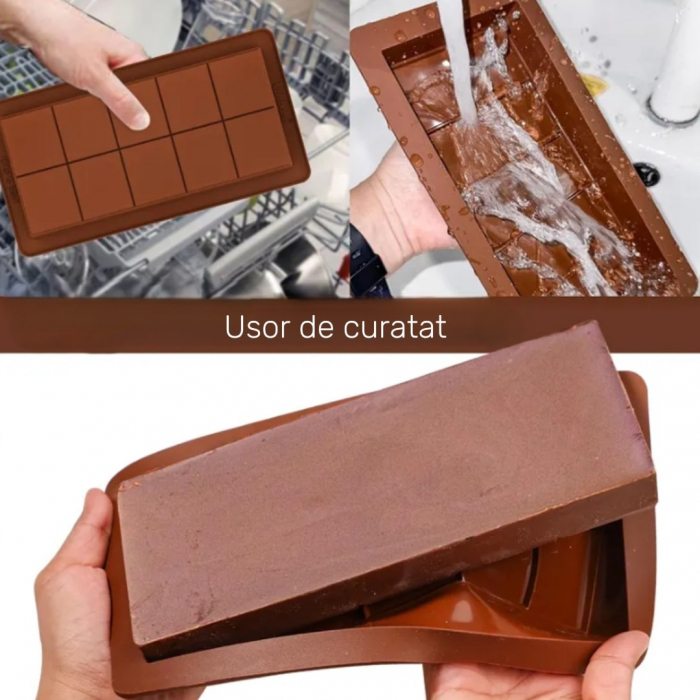 Forma ciocolata Dubai din silicon premium, antiaderenta TopBazar® Forma clasica de ciocolata Dubai 10 patratele, 25 x13 x2 cm, Maro [2]