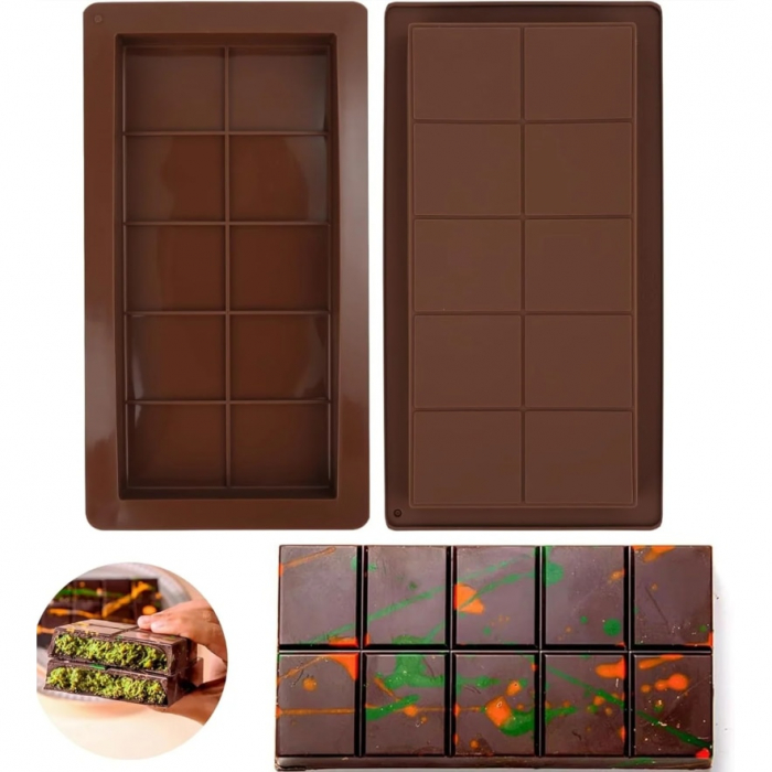 Forma ciocolata Dubai din silicon premium, antiaderenta TopBazar® Forma clasica de ciocolata Dubai 10 patratele, 25 x13 x2 cm, Maro [4]