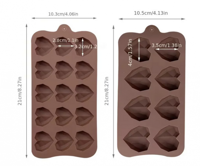 Forma din Silicon pentru bomboane de ciocolata sau Cuburi de Gheata, model cu Inimioare 21 x 10.5 cm, Maro, TopBazar [4]