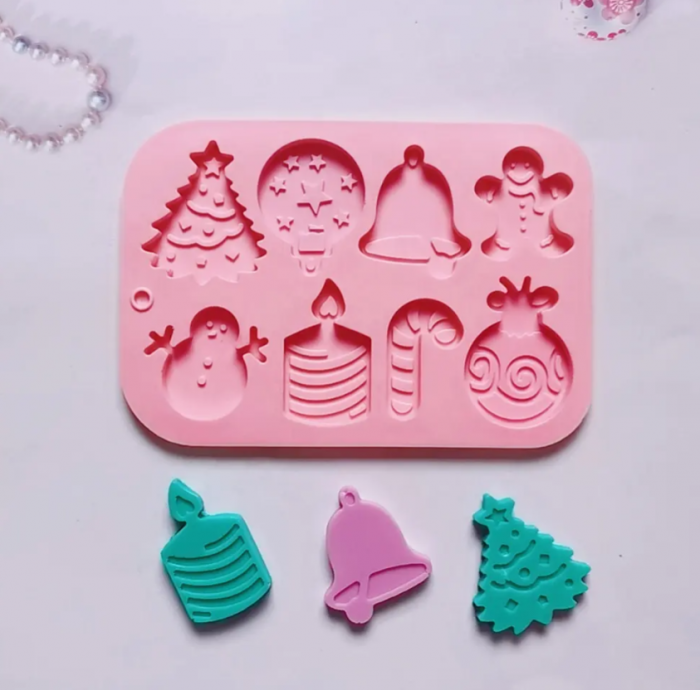 Forma din Silicon pentru Ciocolata de Casa, Bomboane, Jeleuri sau Cuburi de Gheata, Tematica Craciun, Roz, 18.5 x 12.8 x 0.7 cm, TopBazar [3]