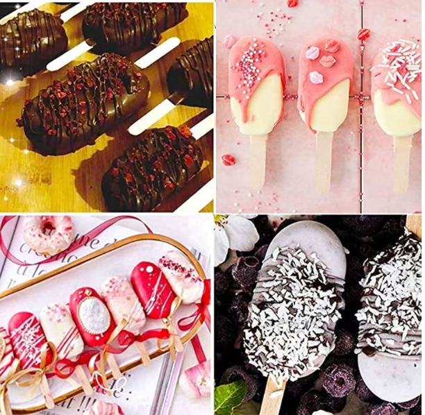 Forma inghetata cu 3 compartimente, din silicon alimentar, 50 de bete, Forma ovala, Mov, 19 x 11 cm, TopBazar [5]