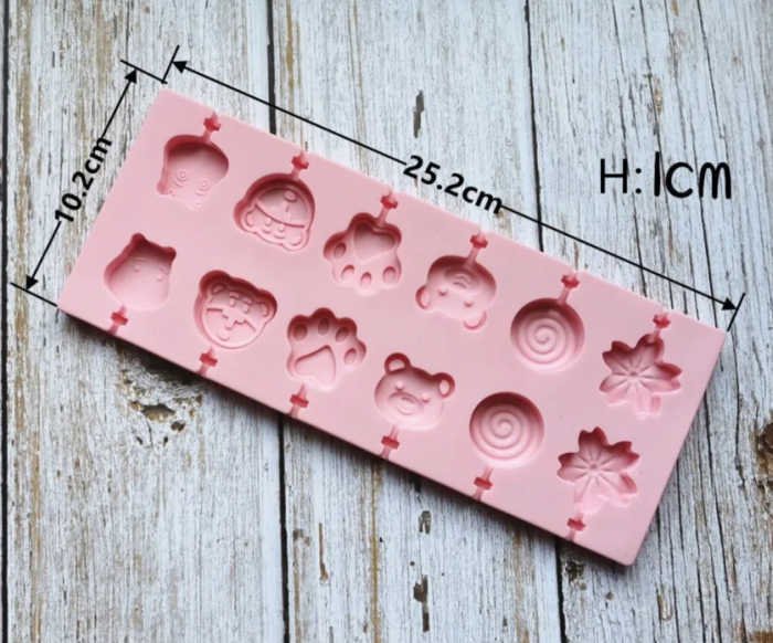 Forma silicon 12 cavitati, Diverse modele, Acadele din ciocolata sau Acadele din zahar, Roz, 25.2 x 10.2 cm, TopBazar [5]