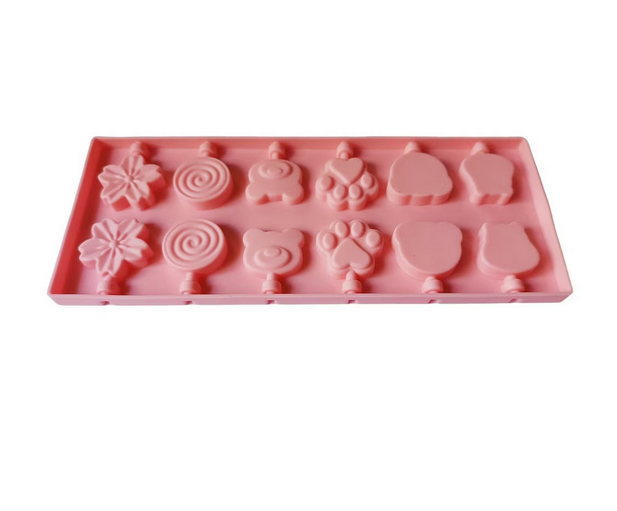 Forma silicon 12 cavitati, Diverse modele, Acadele din ciocolata sau Acadele din zahar, Roz, 25.2 x 10.2 cm, TopBazar [2]