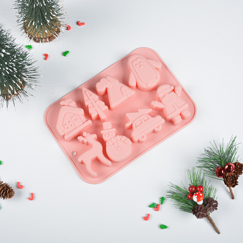 Formă Silicon Prăjituri și Biscuiți Crăciun 8 Cavități Roz, Antiaderentă, Fără BPA, 20x14x2,2 cm [2]
