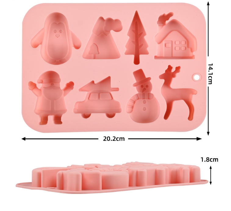 Formă Silicon Prăjituri și Biscuiți Crăciun 8 Cavități Roz, Antiaderentă, Fără BPA, 20x14x2,2 cm [5]