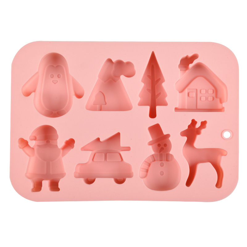 Formă Silicon Prăjituri și Biscuiți Crăciun 8 Cavități Roz, Antiaderentă, Fără BPA, 20x14x2,2 cm [3]