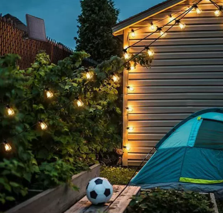Ghirlanda LED cu Panou Solar si 10 de Becuri Incluse, interconectabile,  10 m cu 10 becuri LED Filament 2W 3000K, alb cald, BZRSH [10]