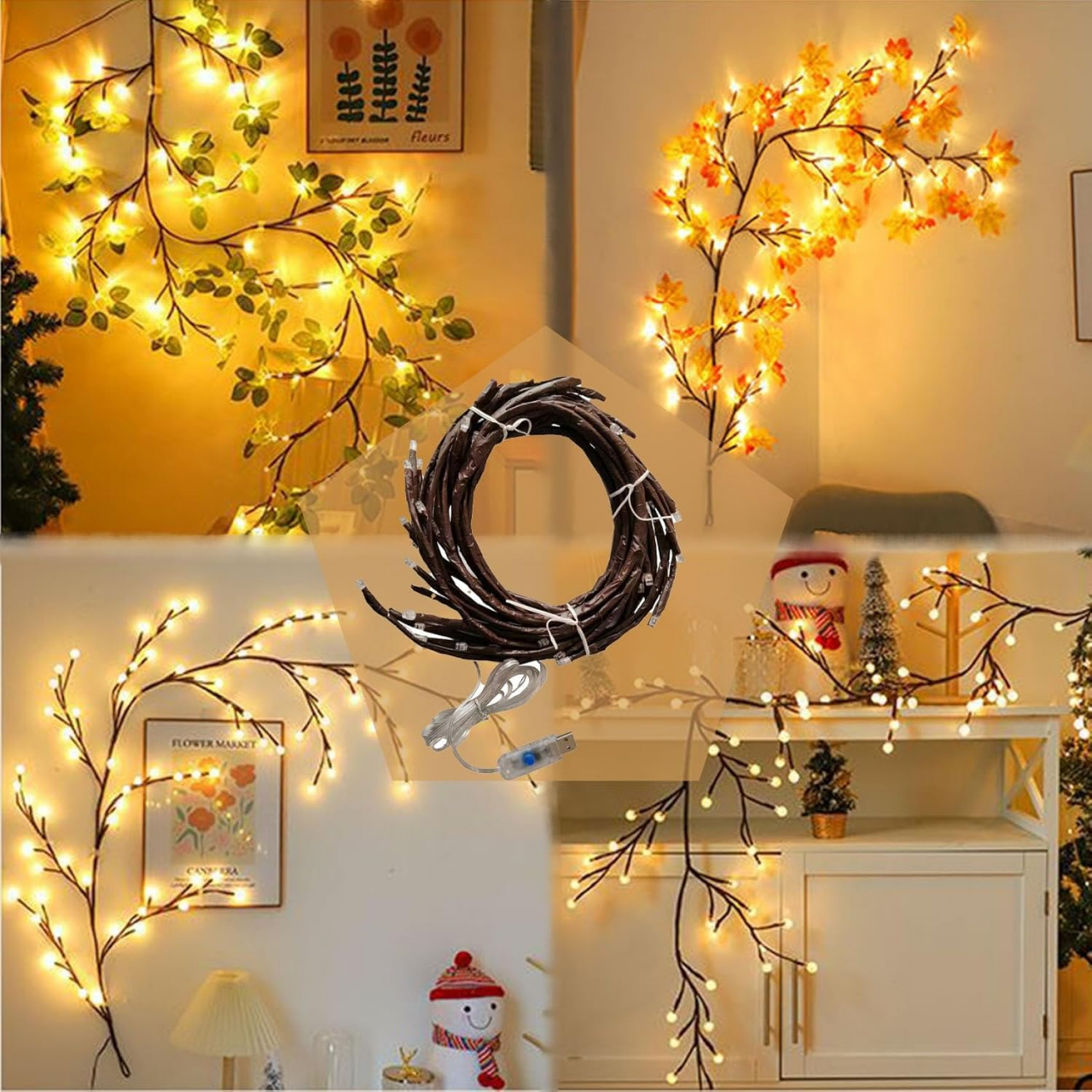 Ghirlanda luminoasa decorativa cu ramuri flexibile – 1.6 m, 72 LED-uri, telecomanda si alimentare USB [2]