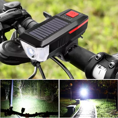 Far LED pentru Bicicleta cu Incarcare Solara sau USB, claxon [2]