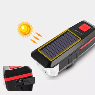 Far LED pentru Bicicleta cu Incarcare Solara sau USB, claxon [3]