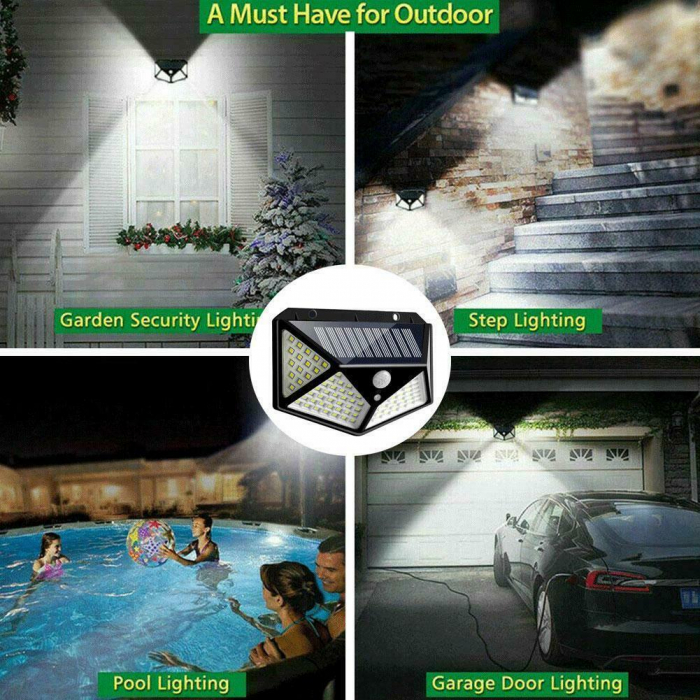 Set 2 x Lampi 100 LED cu panou solar, senzor de miscare, 600LM [5]