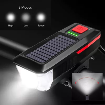 Far LED pentru Bicicleta cu Incarcare Solara sau USB, claxon [4]