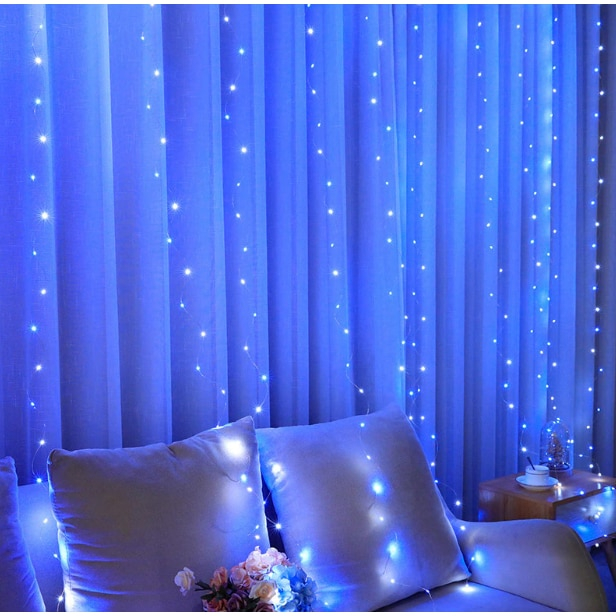 Instalatie Craciun Perdea 3x3m 300LED Albastru 8 Programe USB Telecomanda [4]