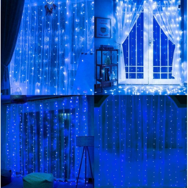 Instalatie Craciun Perdea 3x3m 300LED Albastru 8 Programe USB Telecomanda [5]