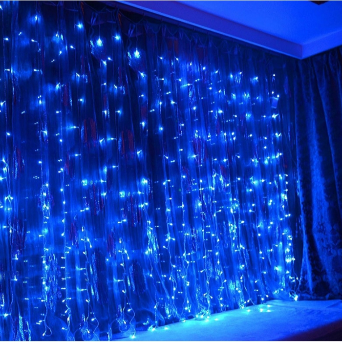 Instalatie Craciun Perdea 3x3m 300LED Albastru 8 Programe USB Telecomanda [3]