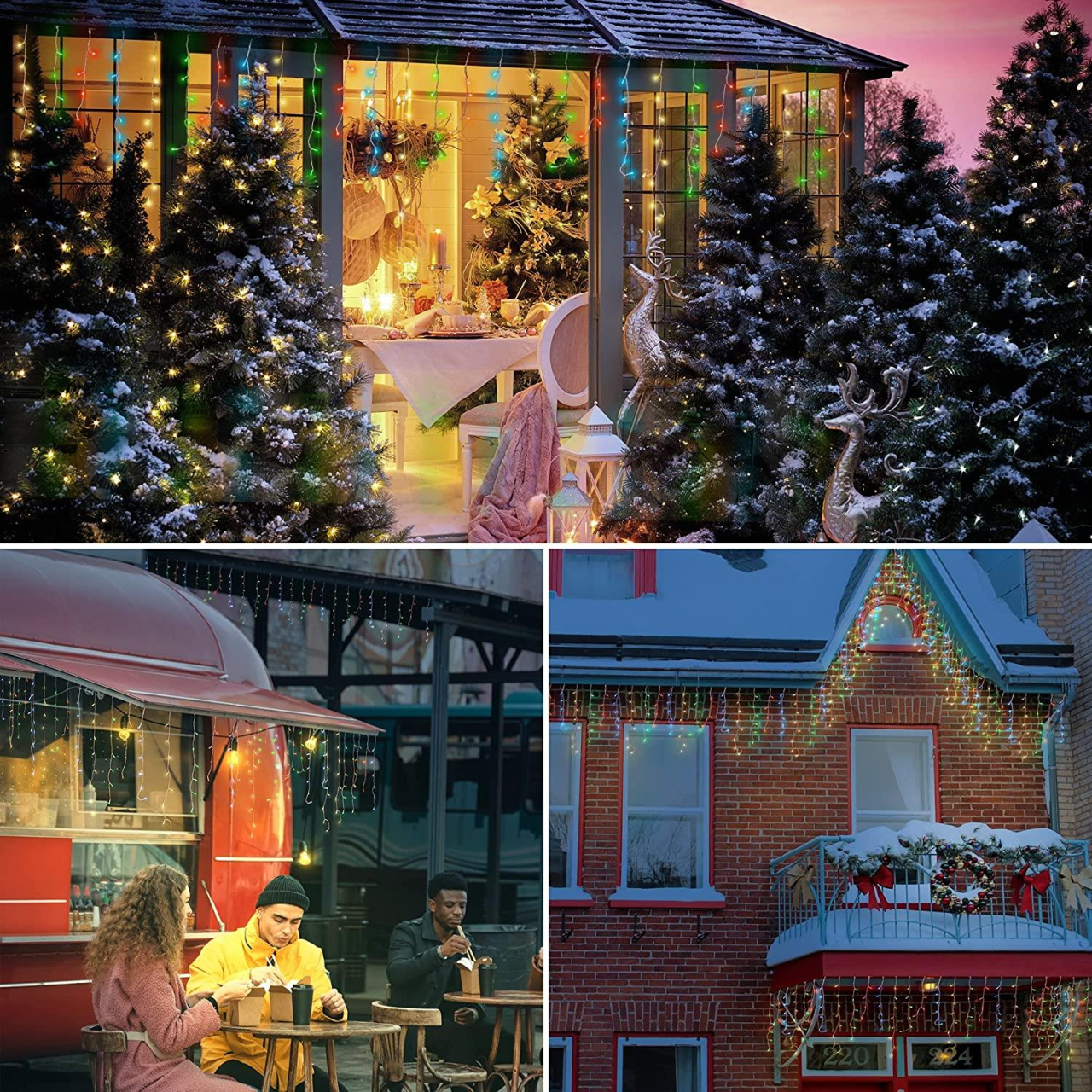 Instalație Crăciun Țurțuri BZRSH, 23.5 m, 500 LED-uri Multicolor – Perdea Franjuri Rezistentă la Apă IP45, Exterior/Interior, Interconectabilă, Fir Alb Gros [5]