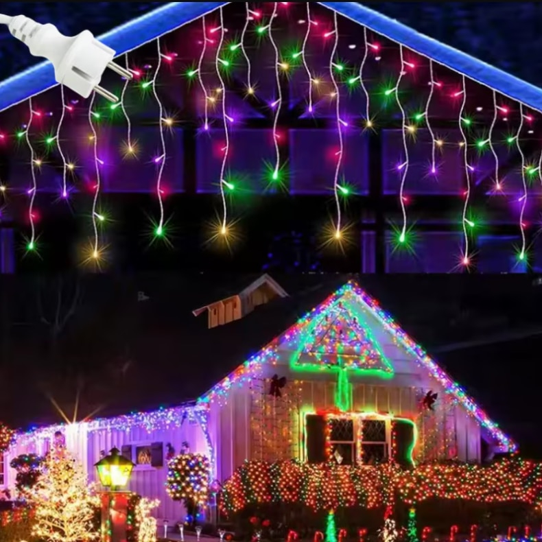 Instalatie Craciun Turturi 25m 500 LED Multicolor IP45 Perdea Franjuri Fir Alb Gros [1]