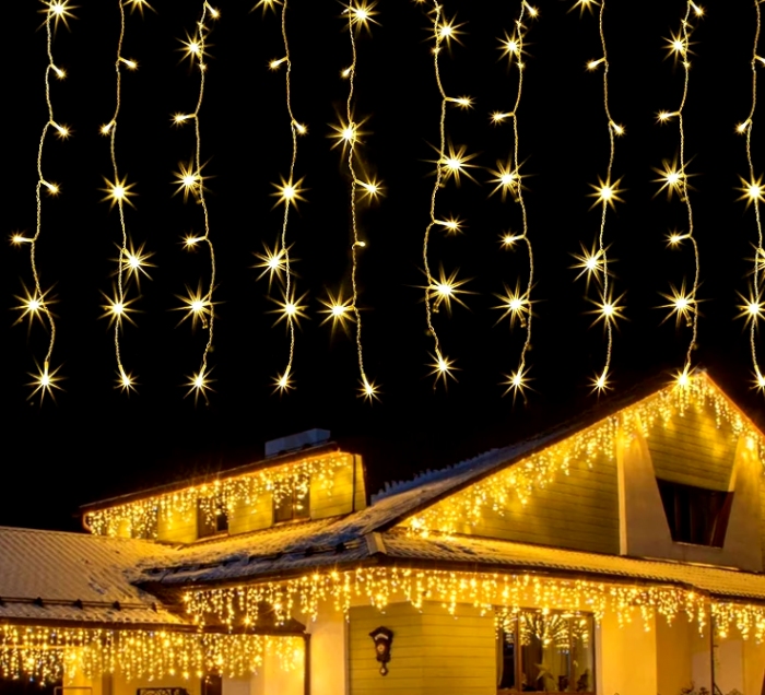 Instalatie Craciun Turturi 25m 640 LED Alb Cald Perdea Franjuri Exterior Interior [4]